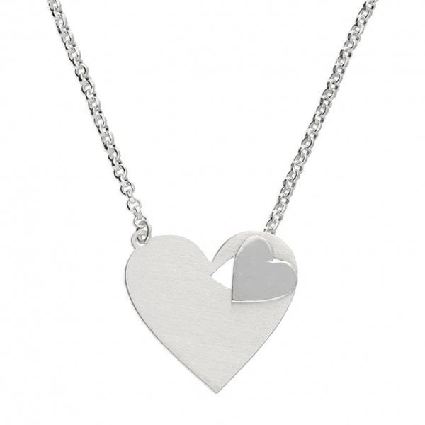 SIL.NECKLACE: 43CM 2-HEART THREAD THROUGH