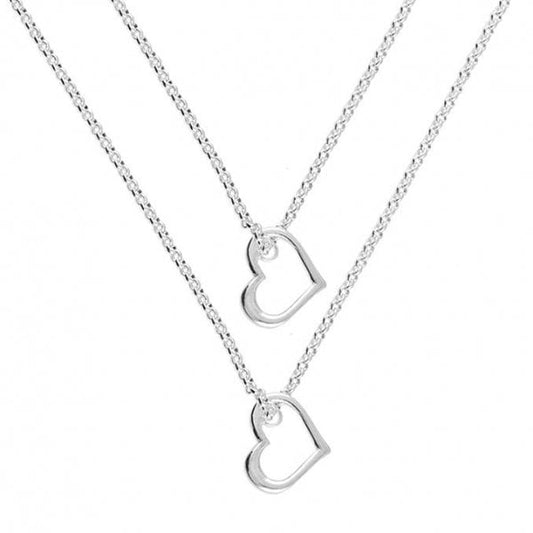 SIL.NECKLACE:41-47CM 2-STRAND OPEN HEART