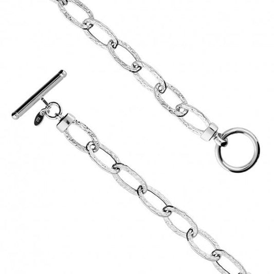SIL.NECKLACE: 43CM HOLLOW T-BAR