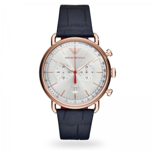 gents leather strap rose gold face