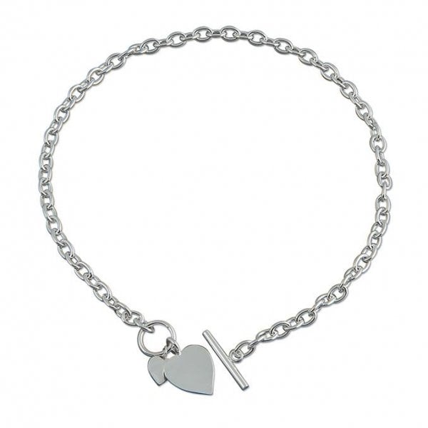 SIL.NECKLACE: 41CM/16IN DBLE HEART +T-BAR