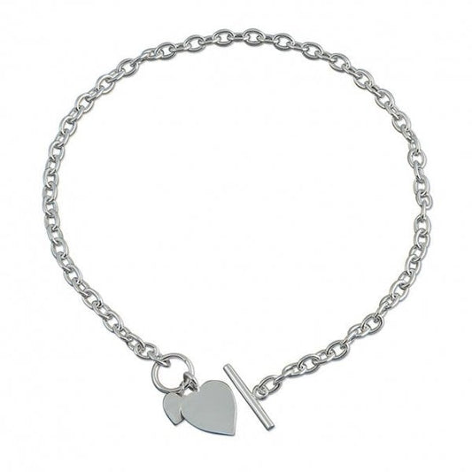SIL.NECKLACE: 41CM/16IN DBLE HEART +T-BAR