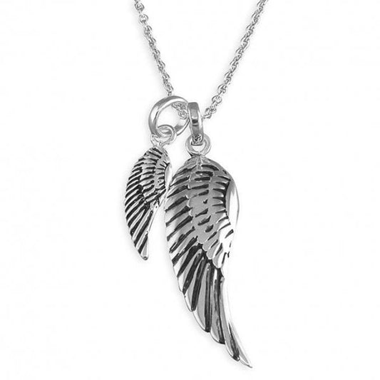 SIL.NECKLACE: LARGE/SMALL OXIDISED WINGS