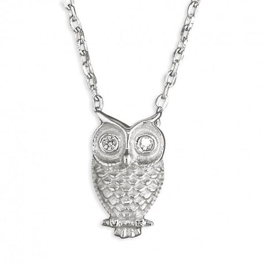 SIL.NECKLACE: 40-44MM OWL WITH CZ EYES