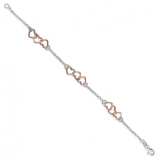 SIL.BRACELET: 19CM RSE GLD-PLT HRTS/SIL CHN