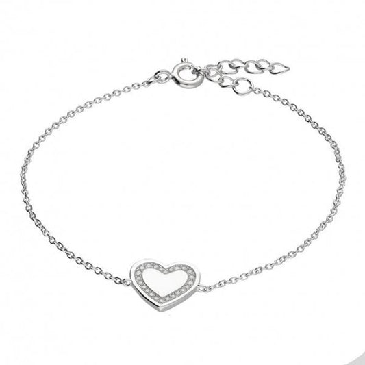 SIL.BRACELET: 19CM/7.5IN CZ HEART
