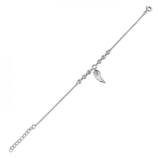SIL.BRACELET: 17-20CM ANGEL WING/RUBOVER CZ