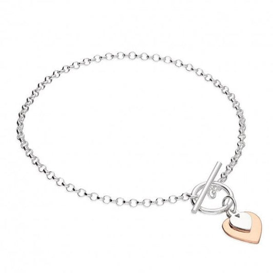 SIL.BRACELET: 19CM T-BAR2 MINI HEART 2TONE