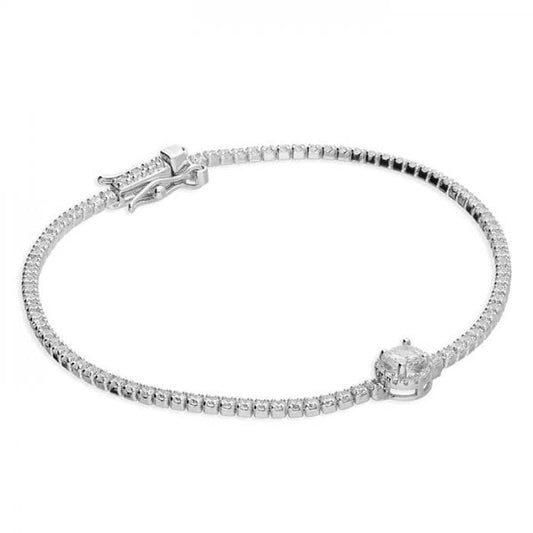 SIL.BRACELET: 19CM CZ TENNIS/CZ RND HALO