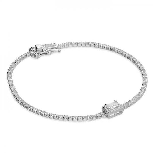 SIL.BRACELET: 19CM CZ TENNIS/ CZ EMERALD HALO