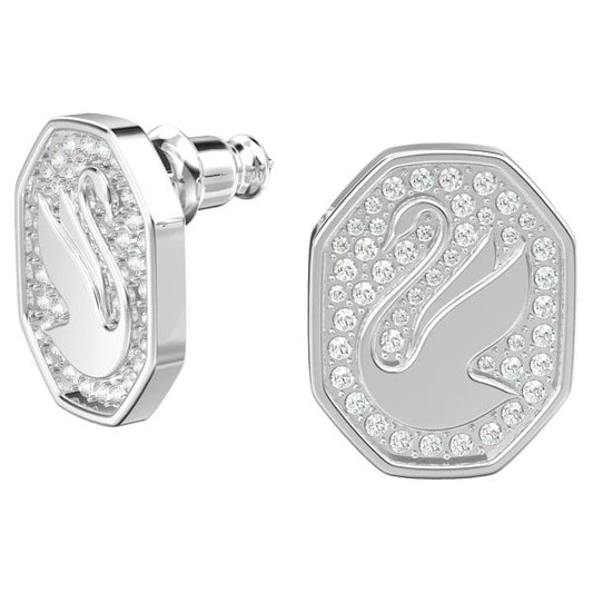 Signum Stud Earrings Swan, White, Rhodium plated