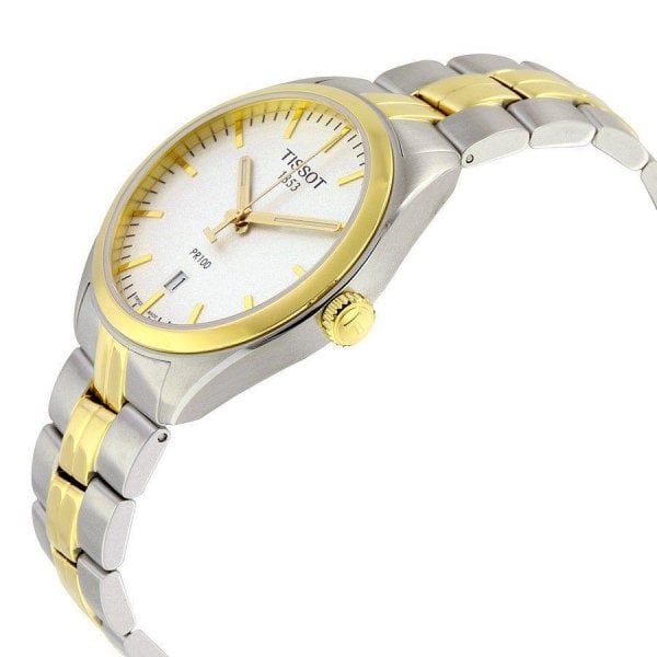 T-Classic PR 100 Steel & Gold Two Tone Silver Dial