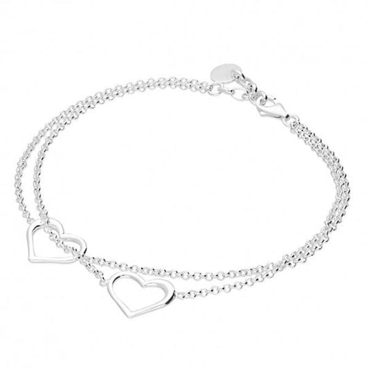 SIL.BRACELET: 20CM DBLE OPEN HEART CHAIN