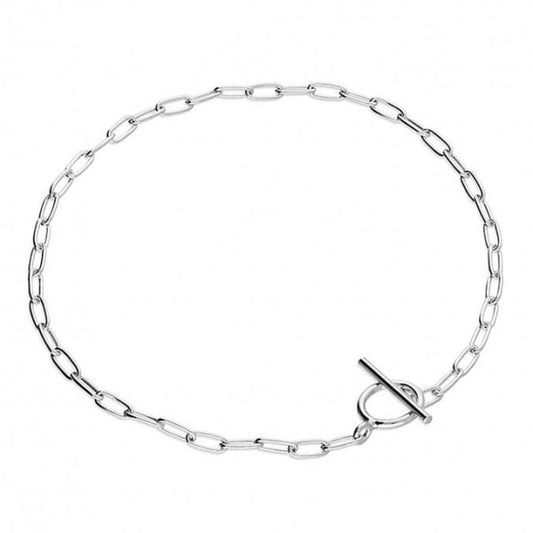 SIL.BRACELET: 19.5CM OVAL OPEN WIRE T-BAR