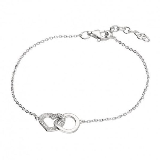 SIL.BRACELET: 19CM CZ HEART/ CIRC INTERLOCK
