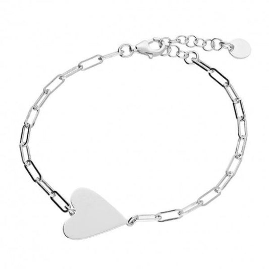 SIL.BRACELET: 16.5-19CM CHN LNK FLT HRT EXT