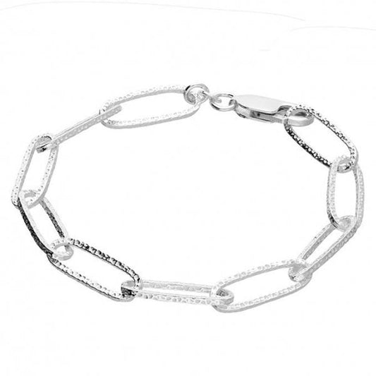 SIL.BRACELET: 19CM TEXTURED PAPERCLIP CHAIN