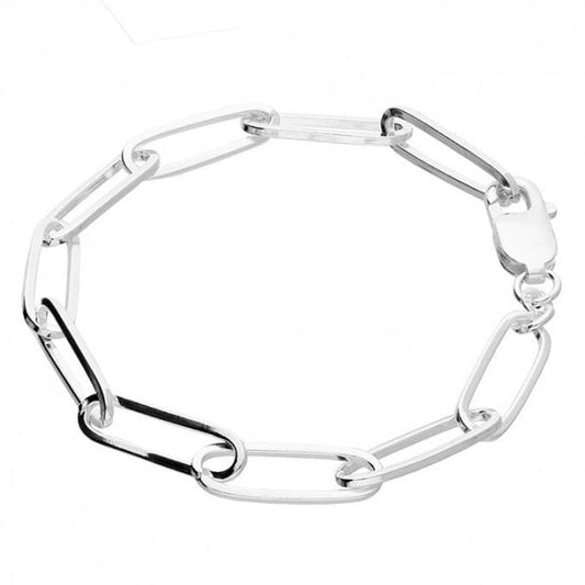 SIL.BRACELET: 19CM PLAIN PAPERCLIP CHAIN