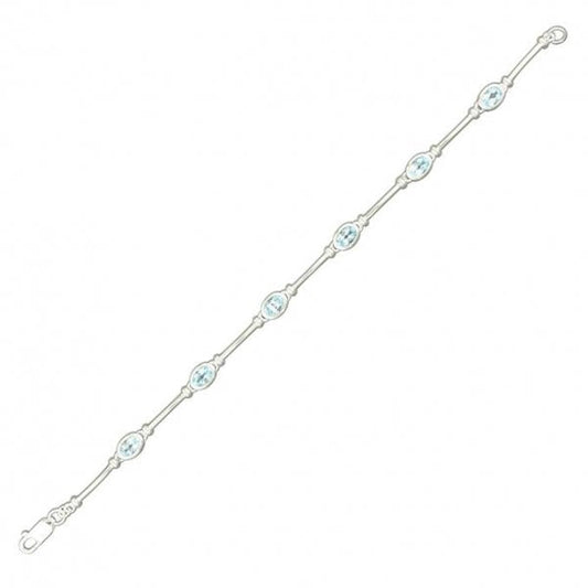 SIL.BRACELET: OVAL BLUE TOPAZ AND BARS