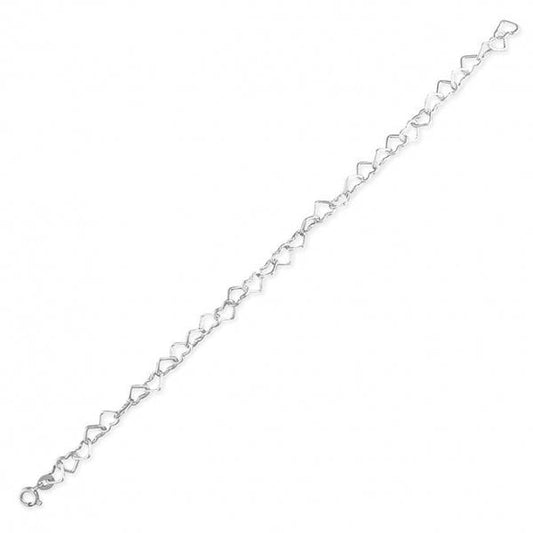 SIL.BRACELET: 19CM LINKED OPEN WIRE HEARTS