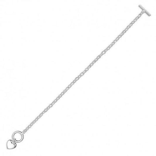 SIL.BRACELET: T-BAR WITH PUFFED HEART CHARM
