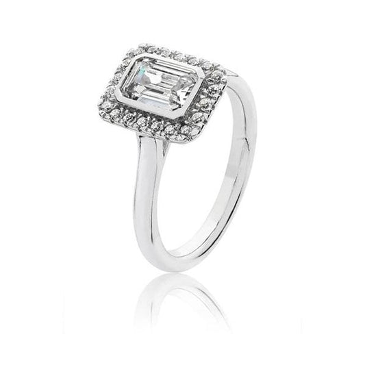 BEZEL SET EM CUT HALO STYLE CZ RING