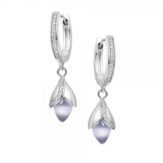 Magnolia Silver Cubic Zirconia Hoop Drop Earrings
