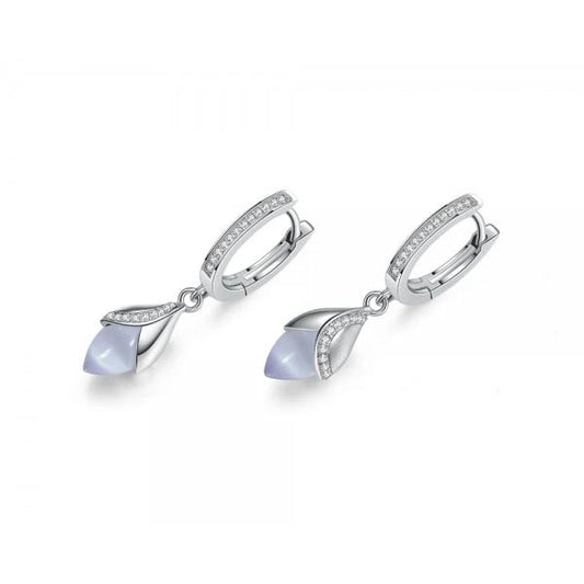 Magnolia Silver Cubic Zirconia Hoop Drop Earrings