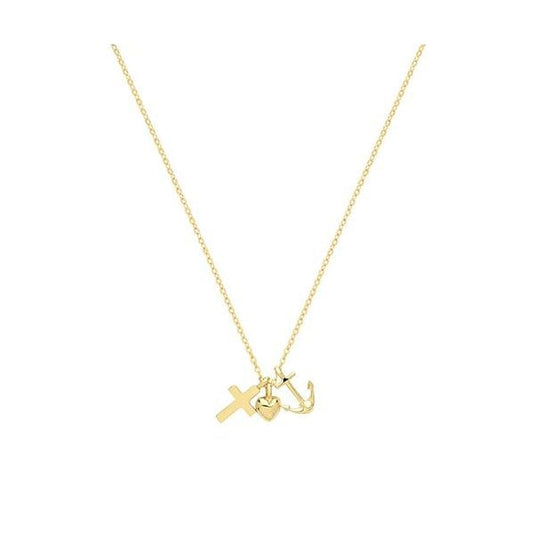 9CT YEL GOLD CROSS&HEART&ANCHOR NECKLET