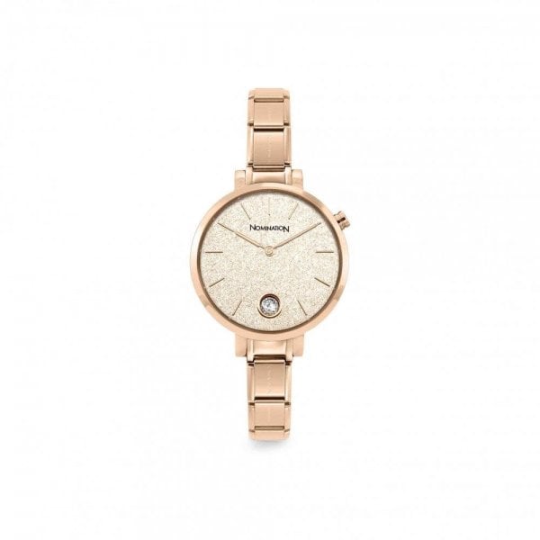 Paris Round Steel Strap Rose Gold Glitter Watch