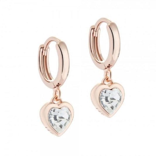 Hanniy Rose-Gold Crystal Heart Huggie Earrings