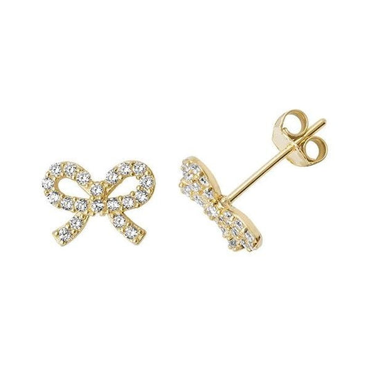 9CT YEL GOLD CZ BOW STUD EARRINGS