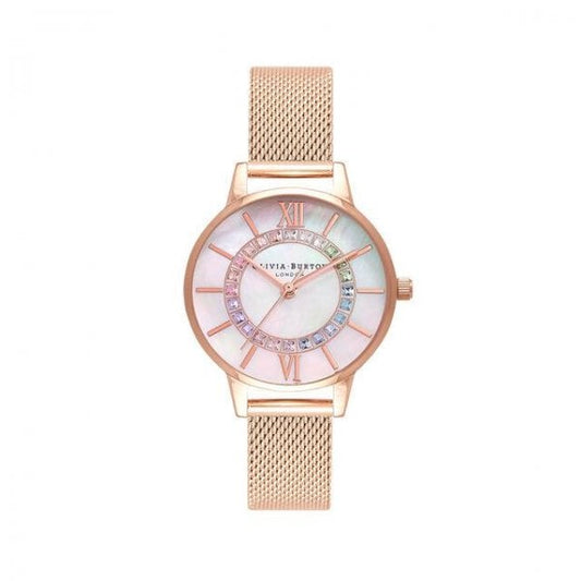 Rainbow Sparkle Wonderland Rose Gold Mesh Watch