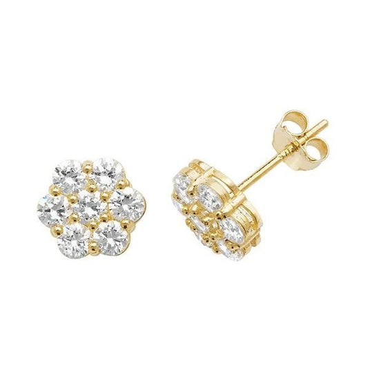 9CT YEL GOLD CZ FLOWER STUD EARRINGS