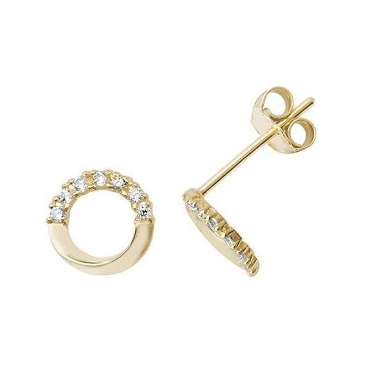 9CT YEL GOLD HALF CIRCLE CZ STUD EARRINGS
