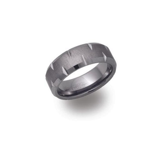Titanium Ring 7mm - Silver, Black Enamel, SIZE 60