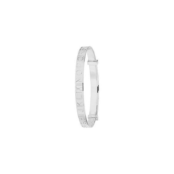 SILVER BABIES' DIA CUT ALPHABET EXPANDABLE BANGLE