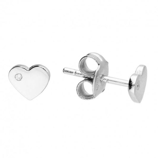 Sterling Silver CZ Flat Heart Studs