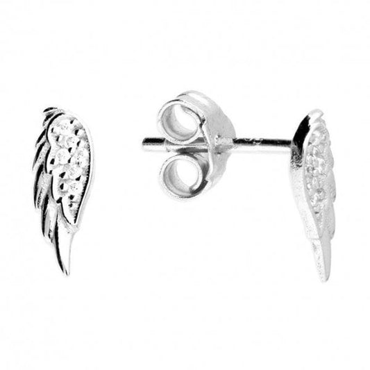 Sterling Silver White CZ Wing Studs