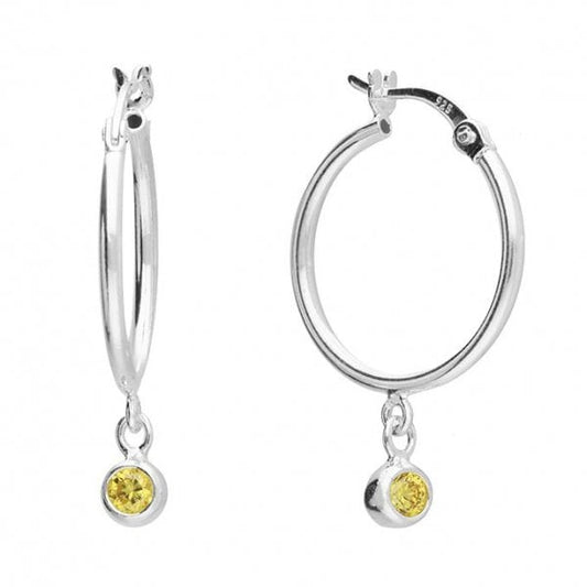 Silver November Yellow Birthstone Hinged Hoops