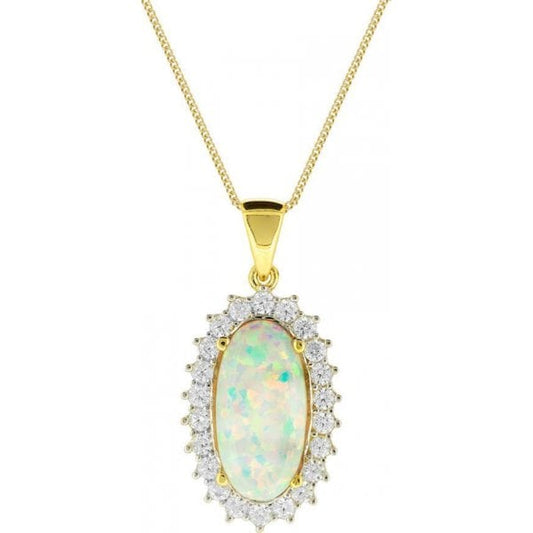 9ct Yellow Gold C.Opal 14x7 Pendant with CZ