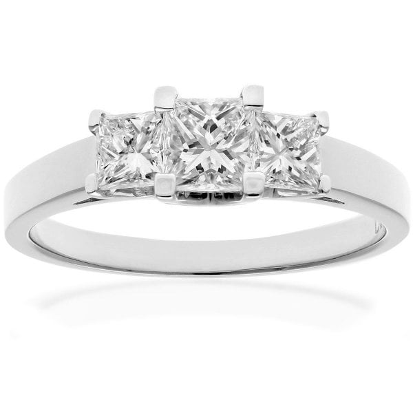 1.00 Diamond, 18k White Gold Ring, 3-stone - O
