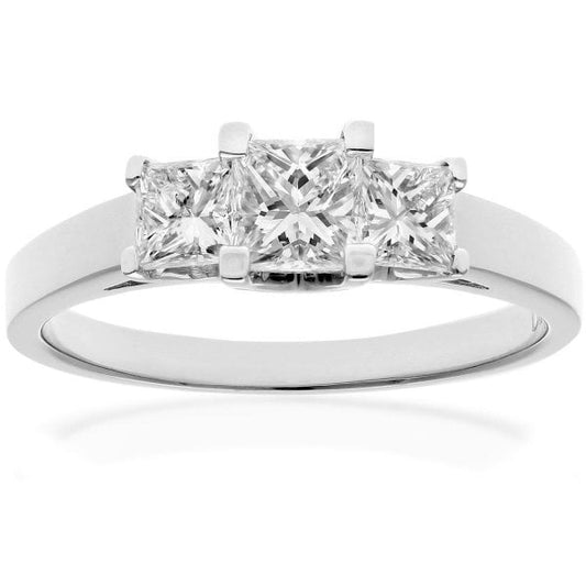 1.00 Diamond, 18k White Gold Ring, 3-stone - O
