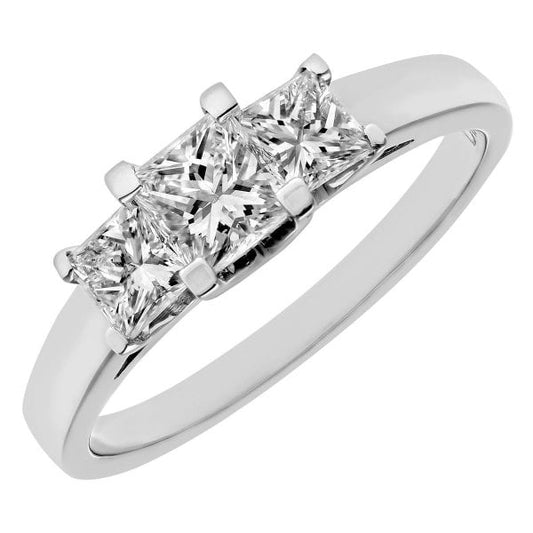 1.00 Diamond, 18k White Gold Ring, 3-stone - O