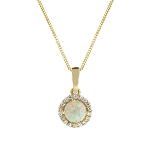 9ct Yellow Gold C.Opal Round Pendant with CZ