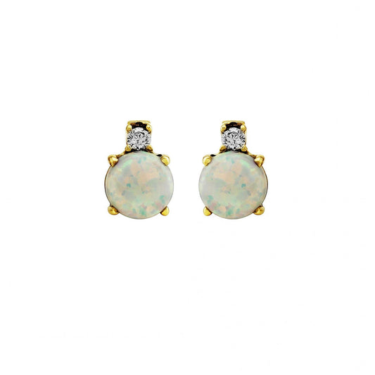 9ct Y/G Round C.Opal with CZ top Earrings