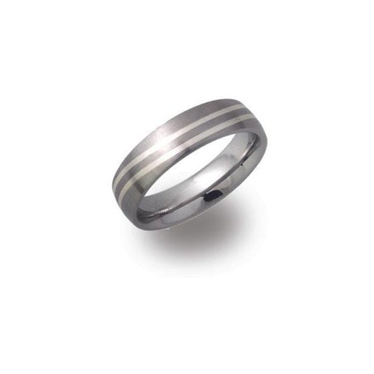 Steel Ring with Silver Inlay - SIZE 58