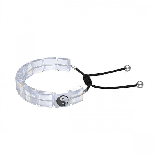 Letra bracelet Yin Yang, White, Rhodium plated