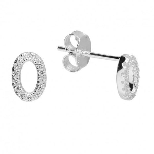 Sterling Silver CZ Lucky Number 0 Studs