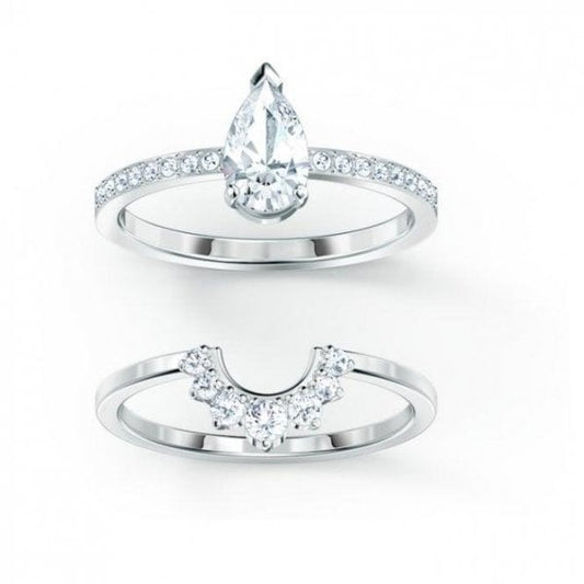 Attract ring Set (2), Pear cut crystal, White